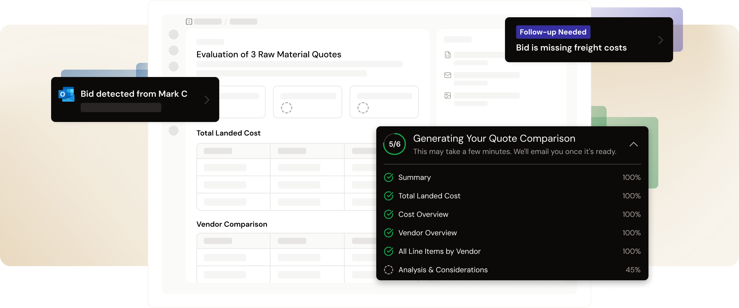 Purchaser platform bid comparison dashboard