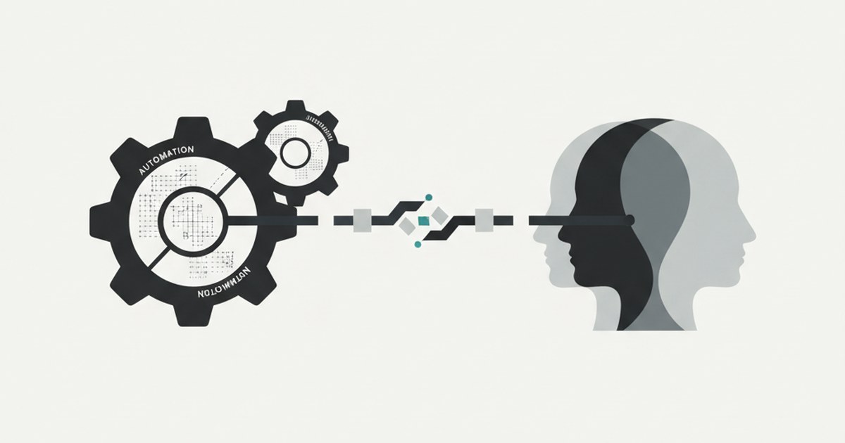 Editorial illustration for: **How Leading Teams Balance Automation With Human Judgment**